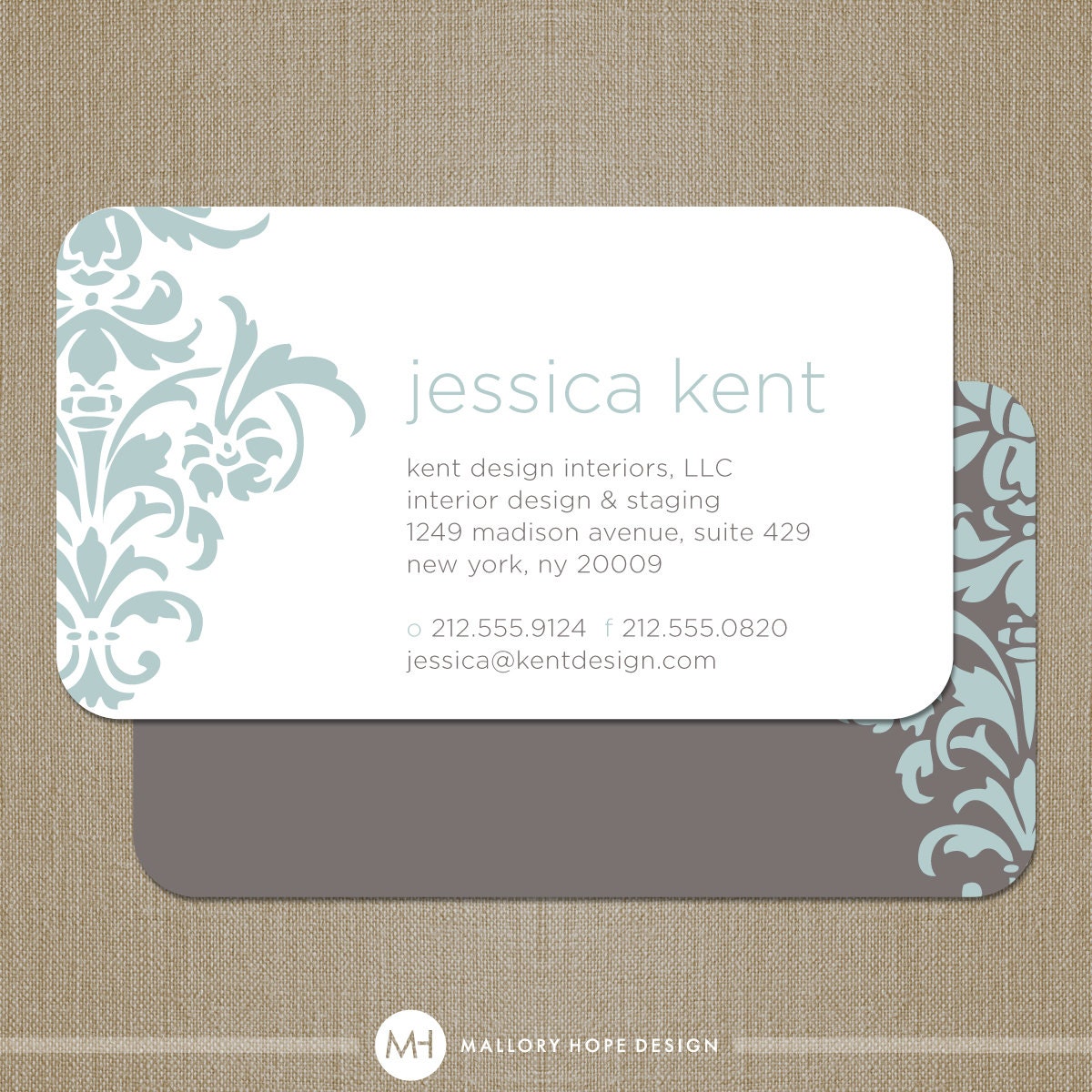 Bold Damask Interior Designer or Event Planner Business Card / Mommy Card / Calling Card - CUSTOMIZE Colors and Content