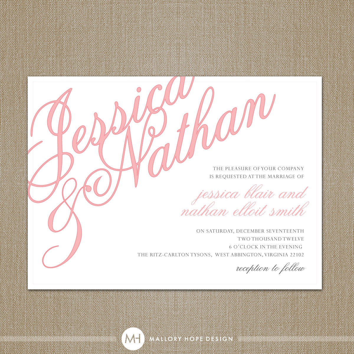Elegant Names Modern Wedding Invitation & RSVP Set - CUSTOMIZE Colors and Content - Digital Design Files
