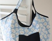 Sand Dollar Beach Tote-Light Blue and Navy Blue-Large Bag-Handmade