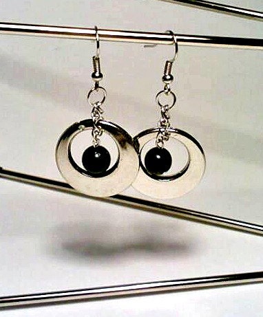 Earrings, Bridal Jewelry, Dangle Earrings, Silver Earrings, Black Earrings