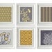 Modern Vintage Art Prints For Home - 8X10 - Set of 6 - No. 039-1 Collection - Silver, Gray, Saffron, Flowers, Patterns, Directional, Stripe