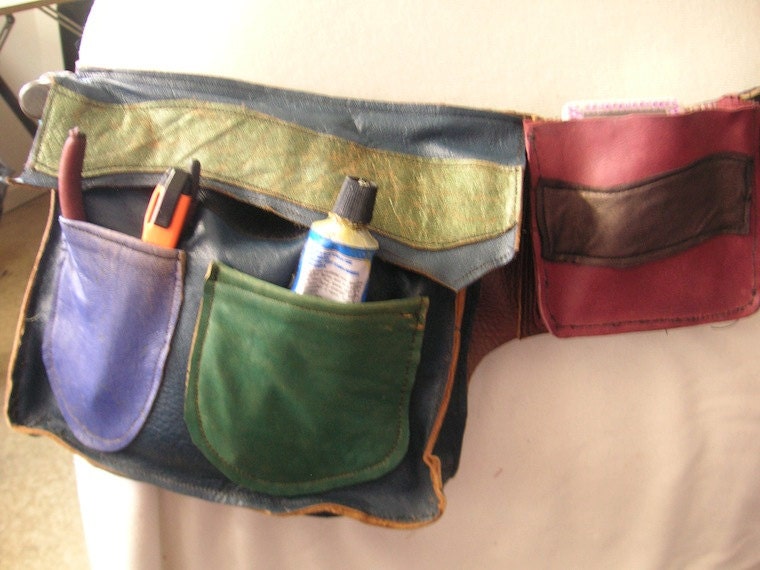 Pocket Belt, Tool Belt, Festival Belt, Utility Belt, OOAK,  Upcycled Leather, Custom Order