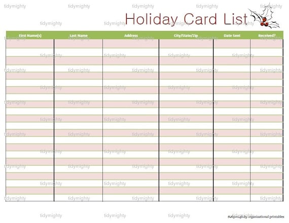 Holiday (Christmas) Card List / Organizer - Printable PDF (INSTANT ...