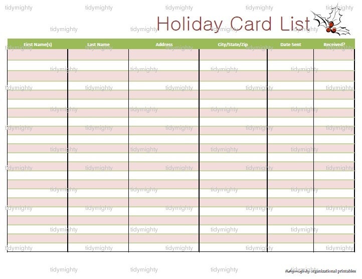 Holiday (Christmas) Card List / Organizer - Printable PDF (INSTANT ...