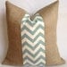 Village Blue and Natural Chevron and Burlap Pillow Cover