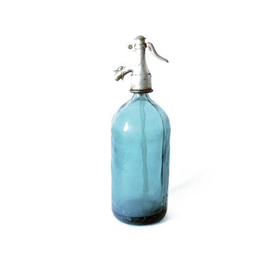 Vintage Blue Seltzer Bottle - Romanian vintage bottle with aluminium top - made in Sibiu