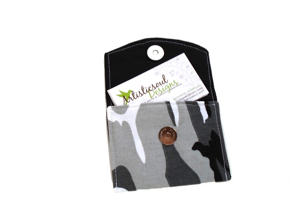 Fabric Wallet Business Card Holder -- Grey Camouflage