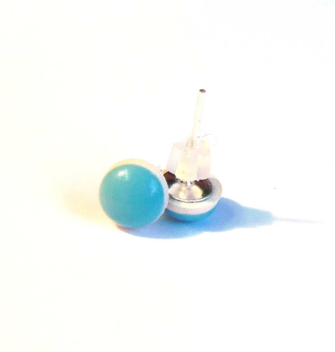 Tiny stud earrings silver earring studs tiffany blue polymer clay and resin earrung studs