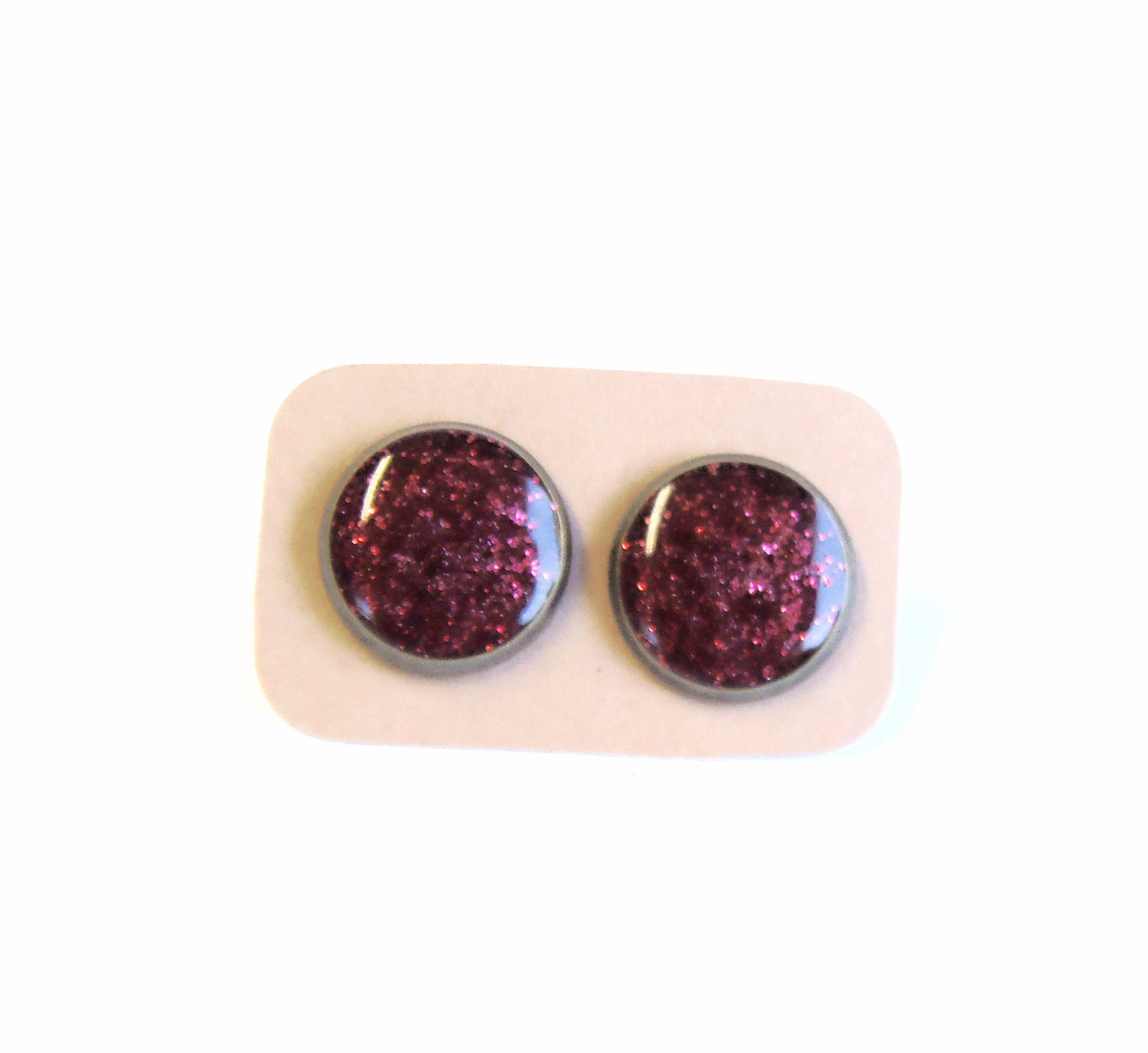 Tiny stud earrings glitter burgundy earring studs