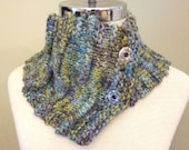 Modern Twist Neck Warmer Knit Scarf, Merino Wool Scarf, light ocean colour way Hand knit scarf