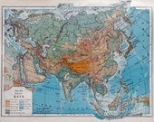 Asia Vintage Map from Old Textbook to Frame or Use in Your Altered Art, Mixed Media, Collage and More Creation