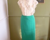 1980s Apple Green Pencil Skirt - M / L