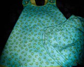 4T to 5T  with matching bloomers in Blue and Green Frogs in Retro Cross Back Style