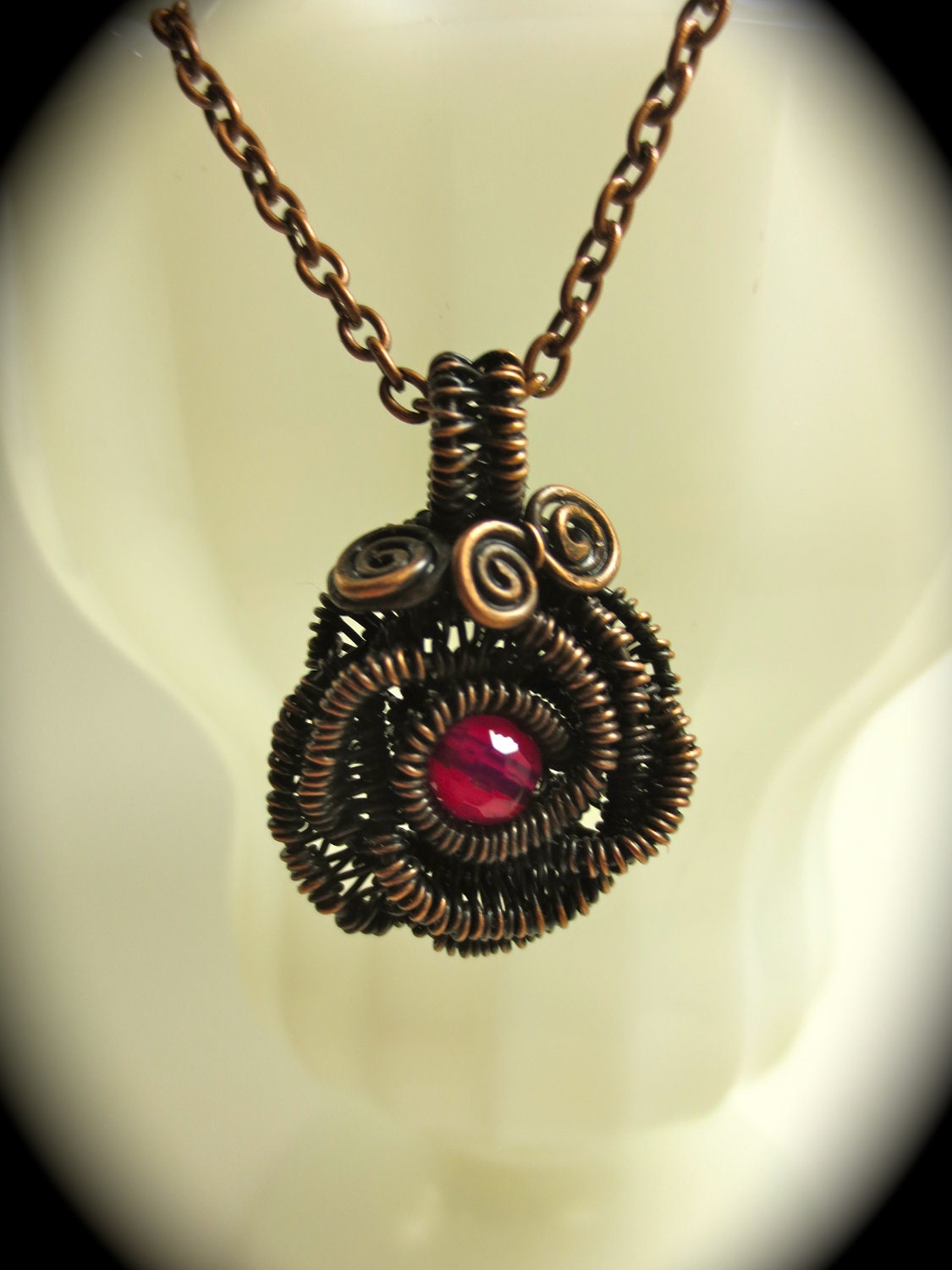 Rose Pendant Agate and Copper, Wire Wrapped Jewelry Handmade