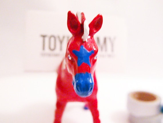 SALE American Red, White & Blue Zebra Business Card Holder // Painted Toy Animal