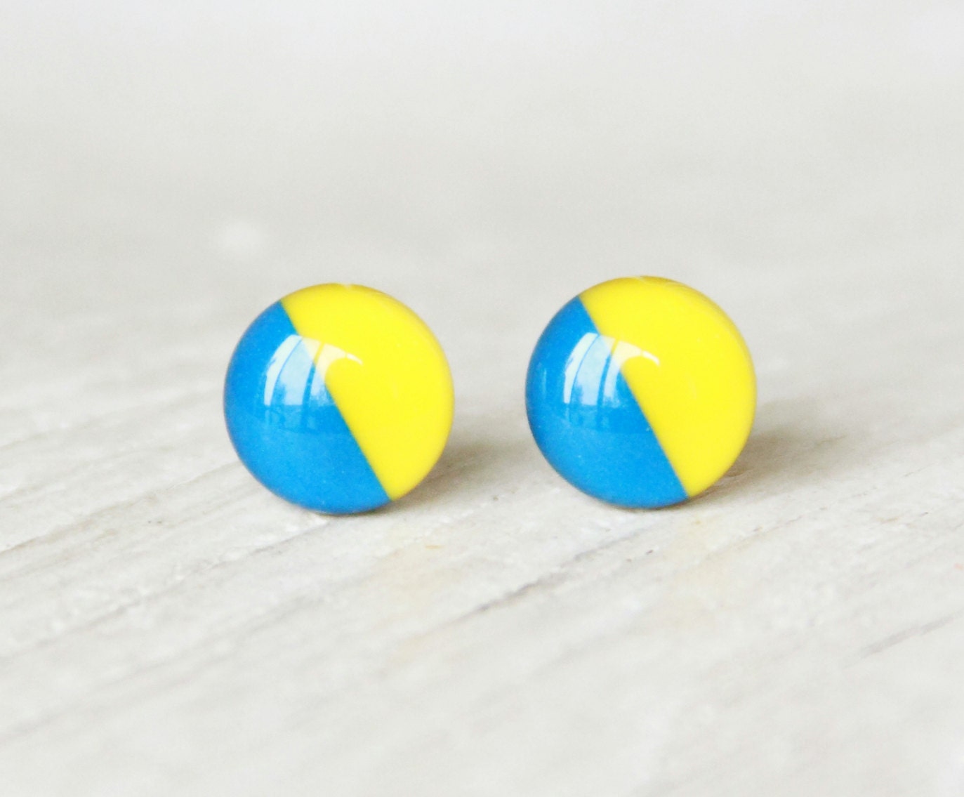 CARNIVAL - Blue and Yellow Earrings - Stud Earrings -  Small Studs - Bright Fun Earrings - Two Tone Post Earrings by Ear Sugar