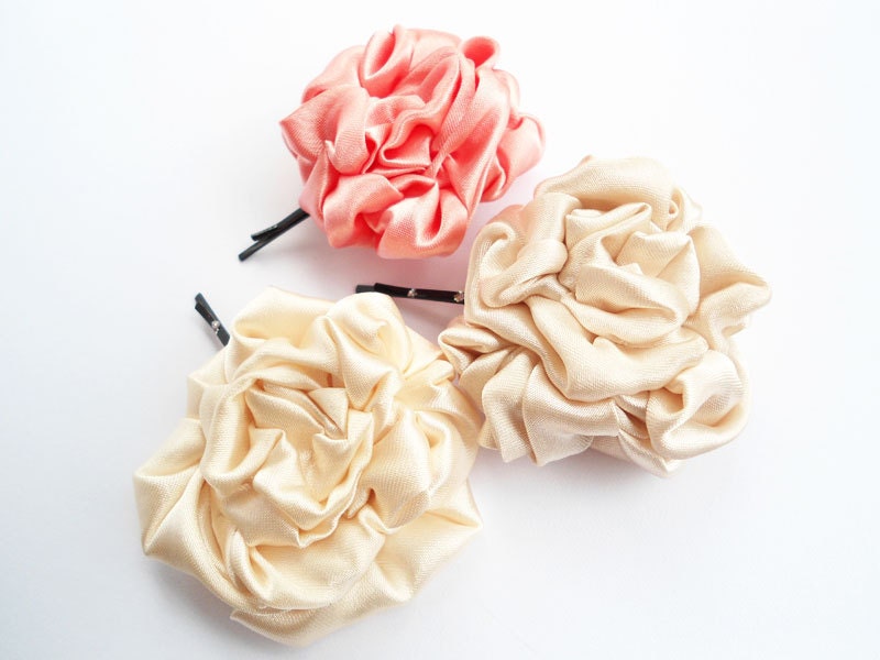 Flower Bobby Pins, Ivory Beige Coral Rosette Hair Clips, Hair Pins, Floral Hair Accessories for Women, Adult, Girls, Bridesmaids