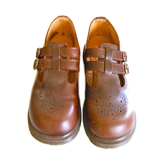 Brown Leather Mary Jane Doc Martens Double by NewDayRisingVintage