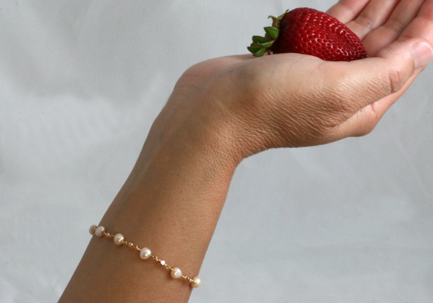 Freshwater Pearls Bracelet, 14kt. Gold Filled, Czech Cut Glass, For the Bride