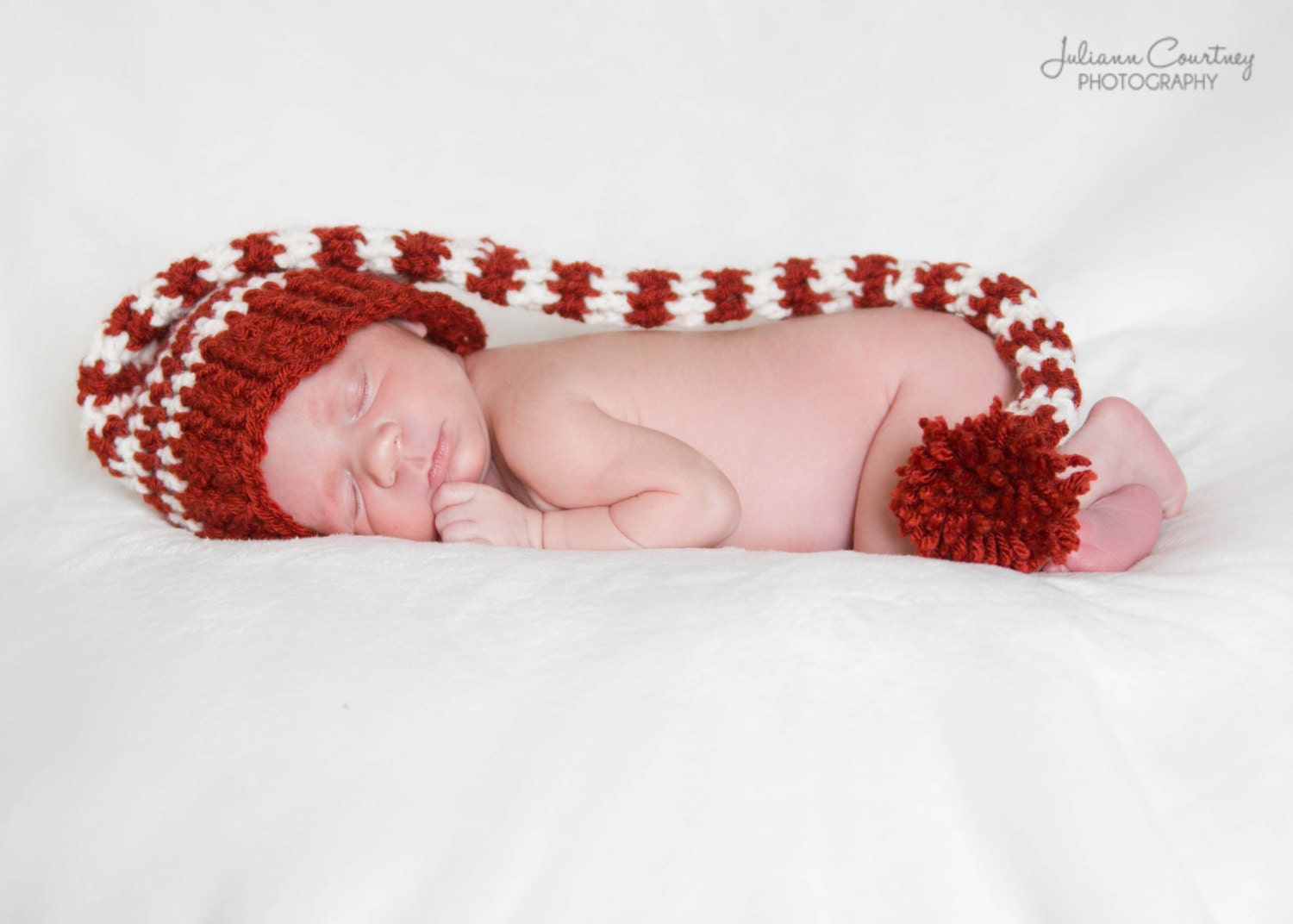 Crochet Hat, Newborn Elf Hat, Holiday Hat, Candy Cane Stripe