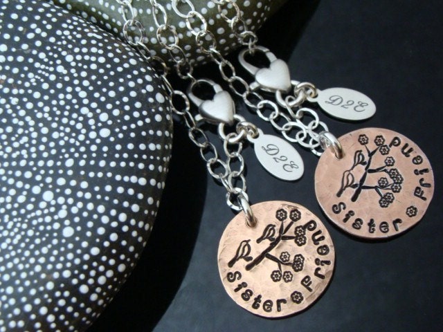 SALE D2E "Sister, Friend"  hammered hand stamped recycled penny bracelet with sterling silver chain, bracelet
