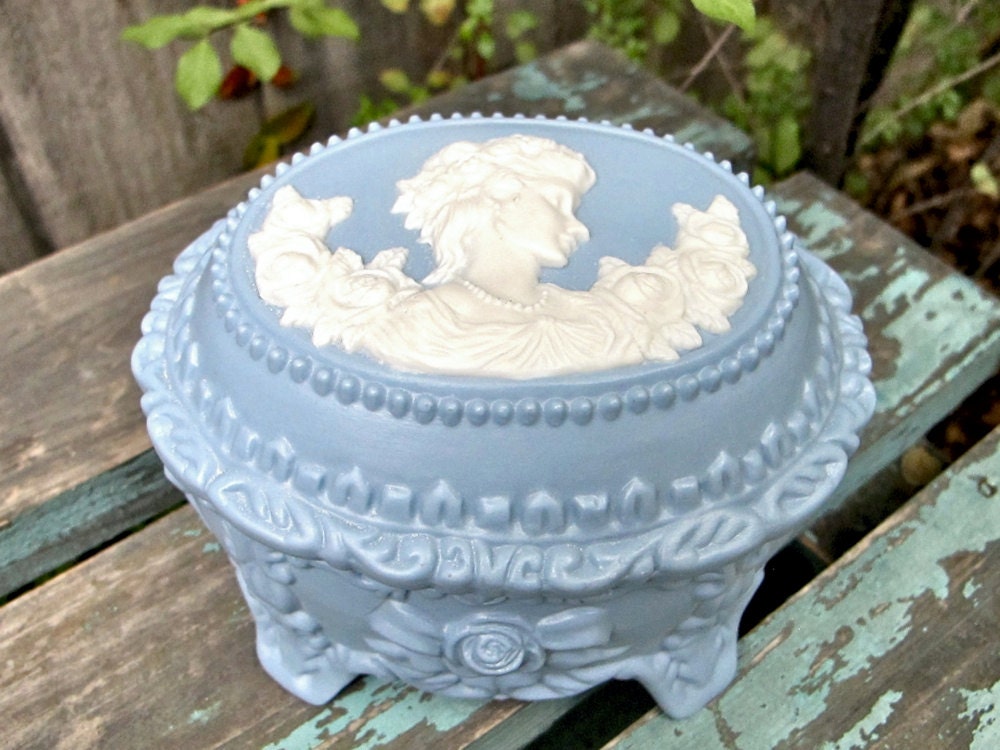 Vintage Wedgwood Jasperware Style Trinket Box, Victorian Lady Dresser Box Epsteam