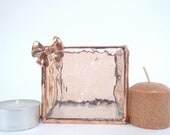 Glass Tea Light Holder Pale Orange and Copper OOAK