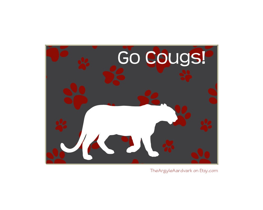 WSU Washington State Cougar Mascot Silhouette Art - Custom Personalized 5x7" Print