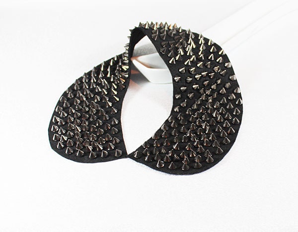 Black Studded Collar, Peter Pan Collar, Col Claudine - aynurdereli