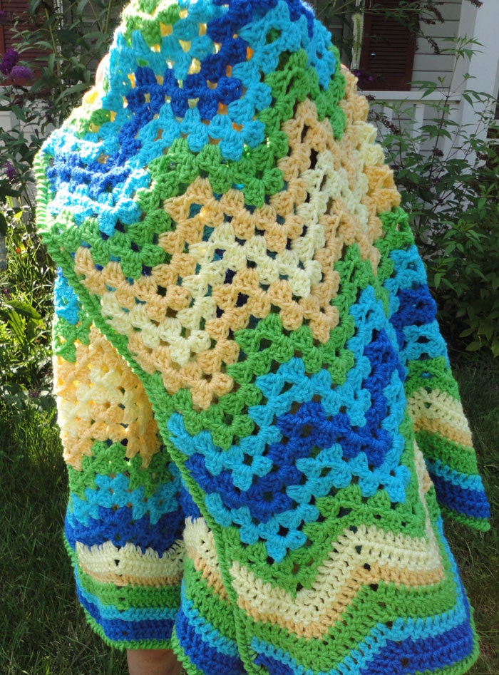 Crochet granny ripple afghan in yellow green by justyarning