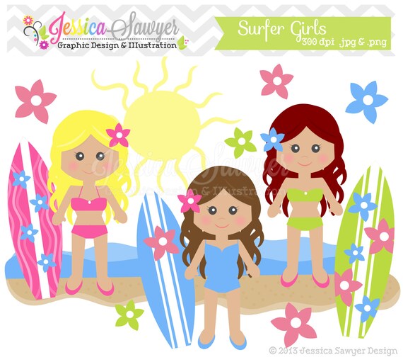 INSTANT DOWNLOAD, surfer girl clipart, beach clip art, for commercial use, digital scrapbooking, invites, announcements Il_570xn