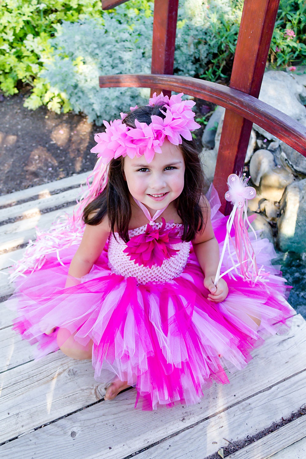 Light Pink & Hot Pink Tutu Dress w/ Halo and Wand