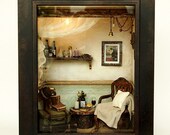 The Room with Old TRUNK (No.1)- Vintage Antique chair -handmade Dollhouse Miniatures