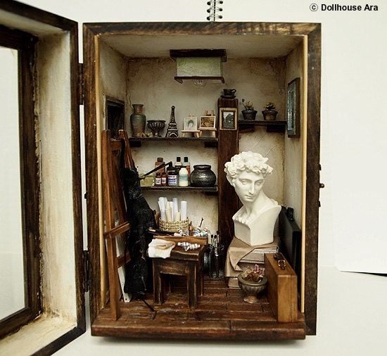 The small studio -The space of art creation- handmade Dollhouse Miniatures