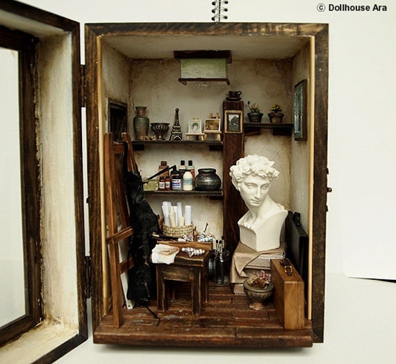 The small studio -The space of art creation- handmade Dollhouse Miniatures