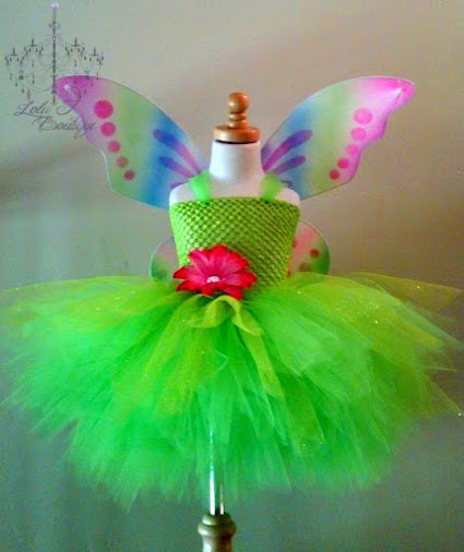 Larger DOUBLE Bodice CREATE Your Own Tutu  Dress SET - Wings- 12 inch length - size 5 6 7 8 9 10 Tinkerbell Fairy Pixie  Disney