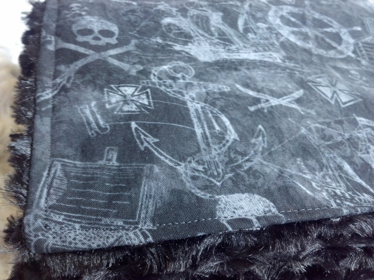 Pirates Life For Me Cross Bones Black and Gray TODDLER Blanket  - Ready To Ship