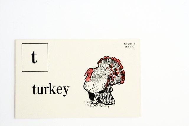 1955 T is for Turkey Vintage Flash Card - Large Size - Kenworthy Visual Aid Picture Phonic Card
