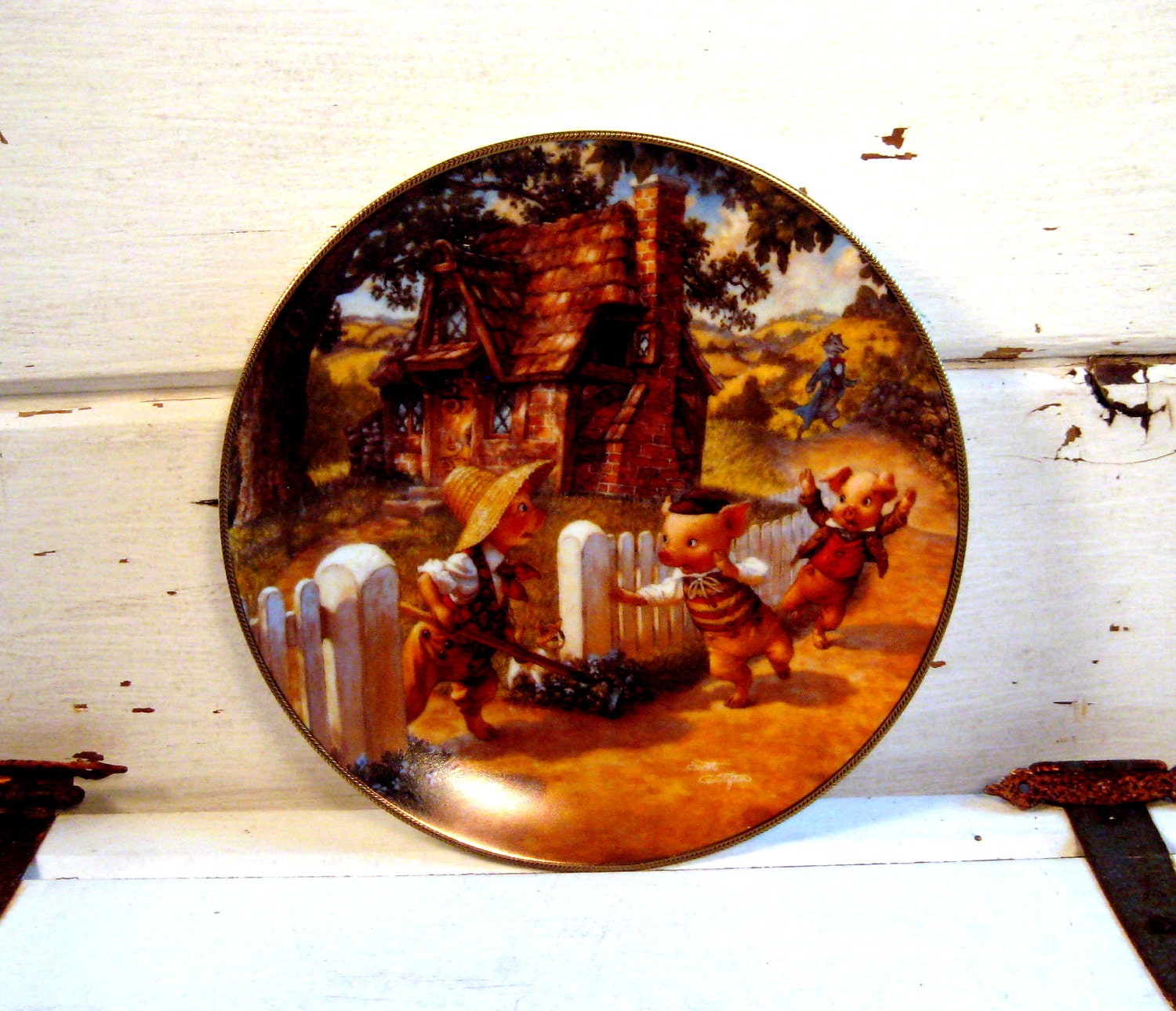 The Three Little Pigs Vintage Knowles Bradex Decorator plate,by Scott Gustafson, Made in the USA