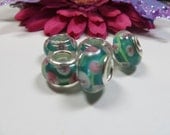 5pcs Teal and Pink Floral Murano Glass Beads