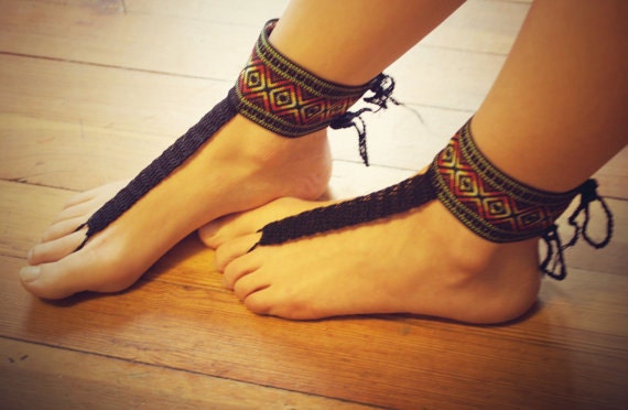 Beautiful Aztec Barefoot Sandals,Hippie Gladiator Style Crochet Accessories, Bridal, Bridesmaids, Summer, Beach