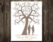 Swirling Wedding Tree Guest Book Fingerprint Tree Poster with Silhouette 11X14 Custom Colors, Names, Dates Alternative Guest Book
