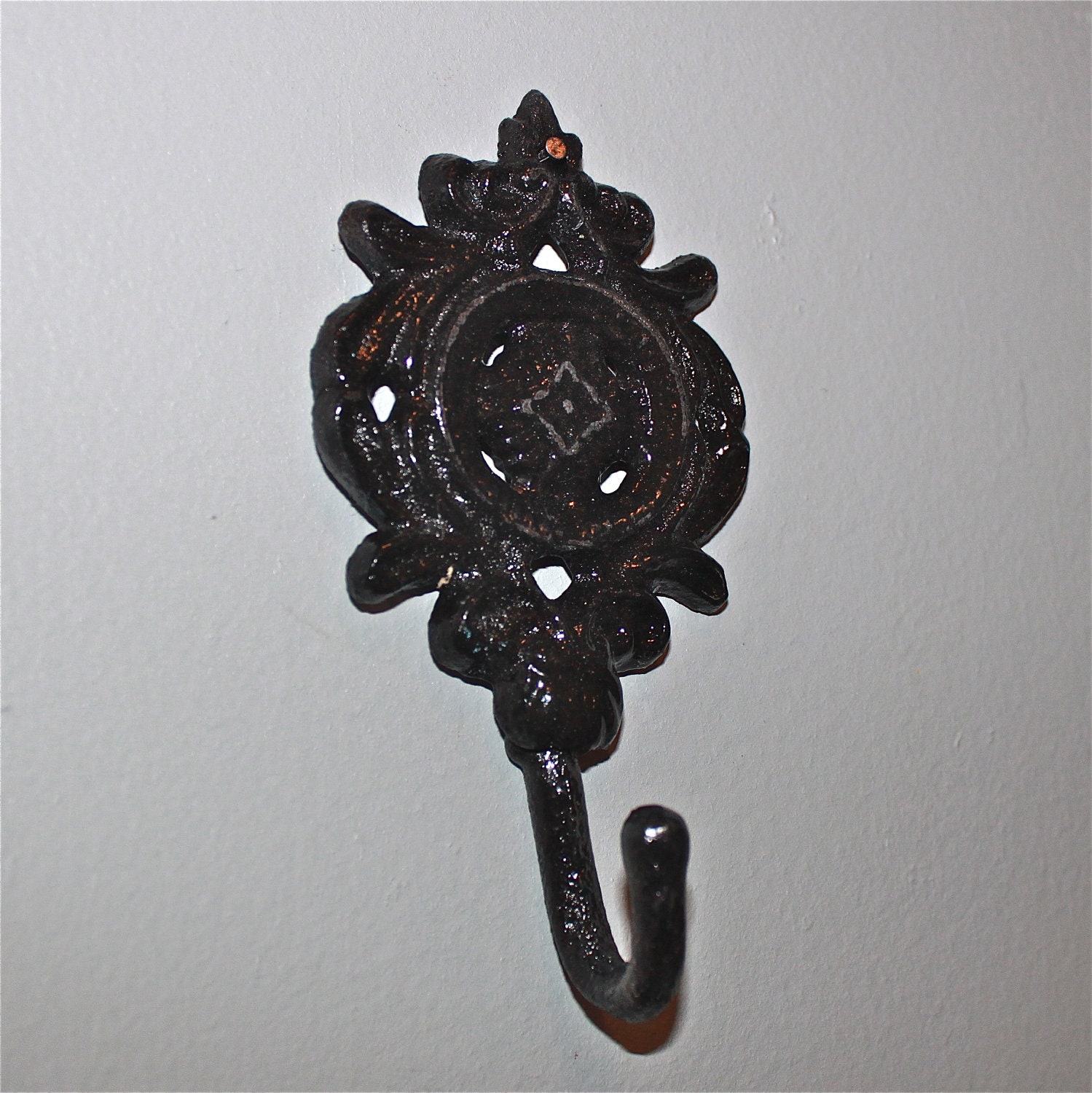 Wall Hook /Black /Bright Shabby Chic Decor /Painted Ornate Hanger /Metal Key Holder /Bathroom Fixture /Bedroom /Mud Room Rack /Nursery