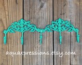 Metal Wall Hook /Laguna Green /Bright Shabby Chic Decor /Ornate Hanger /Key Holder /Bathroom Fixture /Bedroom /Mud Room Rack /Nursery
