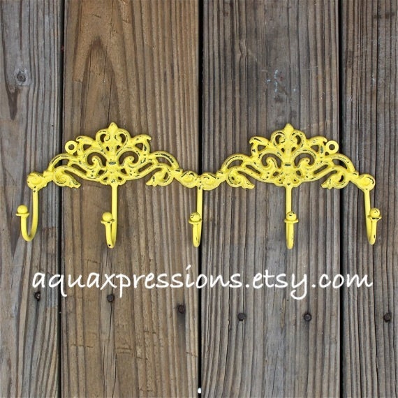 Yellow Metal Wall Hook/ Jewelry Rack/ Key Holder/ Bath Towels Laundry/ Mud Room/ Organizer/ Bathroom/ Bedroom/ Living Room/ Cast Iron