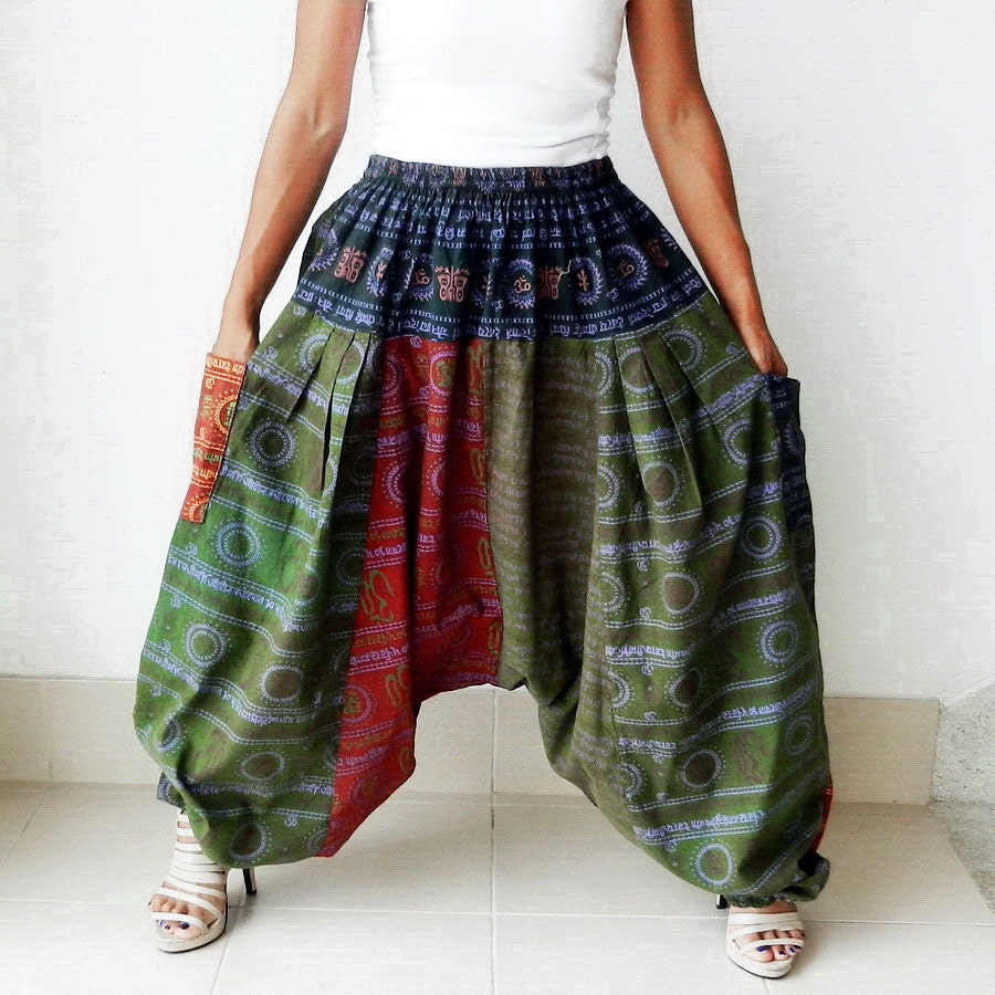 Harem Pants Patchwork, Ninja, Yoga,Unique,100% Cotton Print Stone Washed