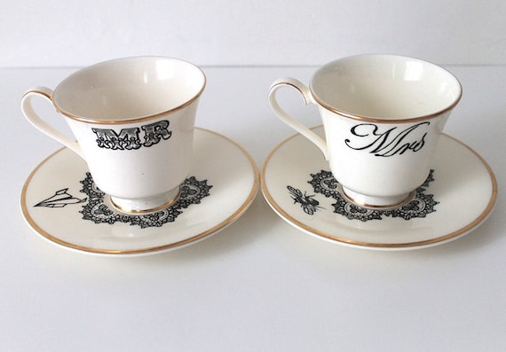 Vintage Mr & Mrs teacups