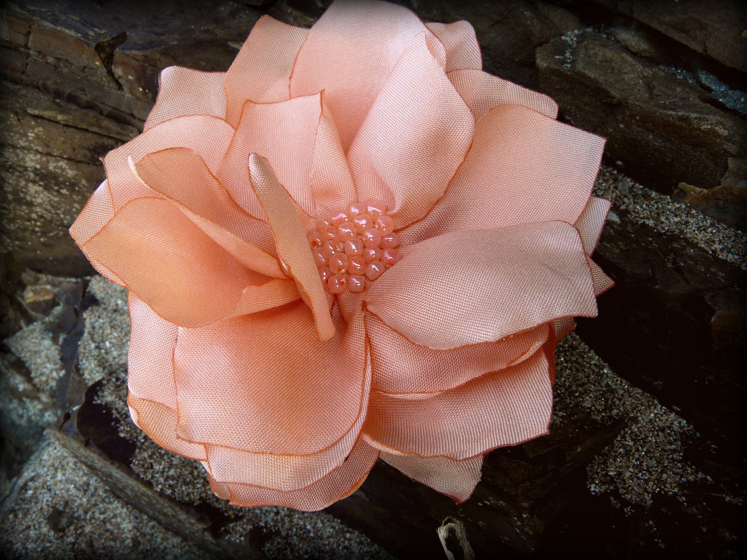 Salmon Hair Flower, Peach Bridal Hair Clip, Prom Peach Headpiece, Party Bridesmaid Flower