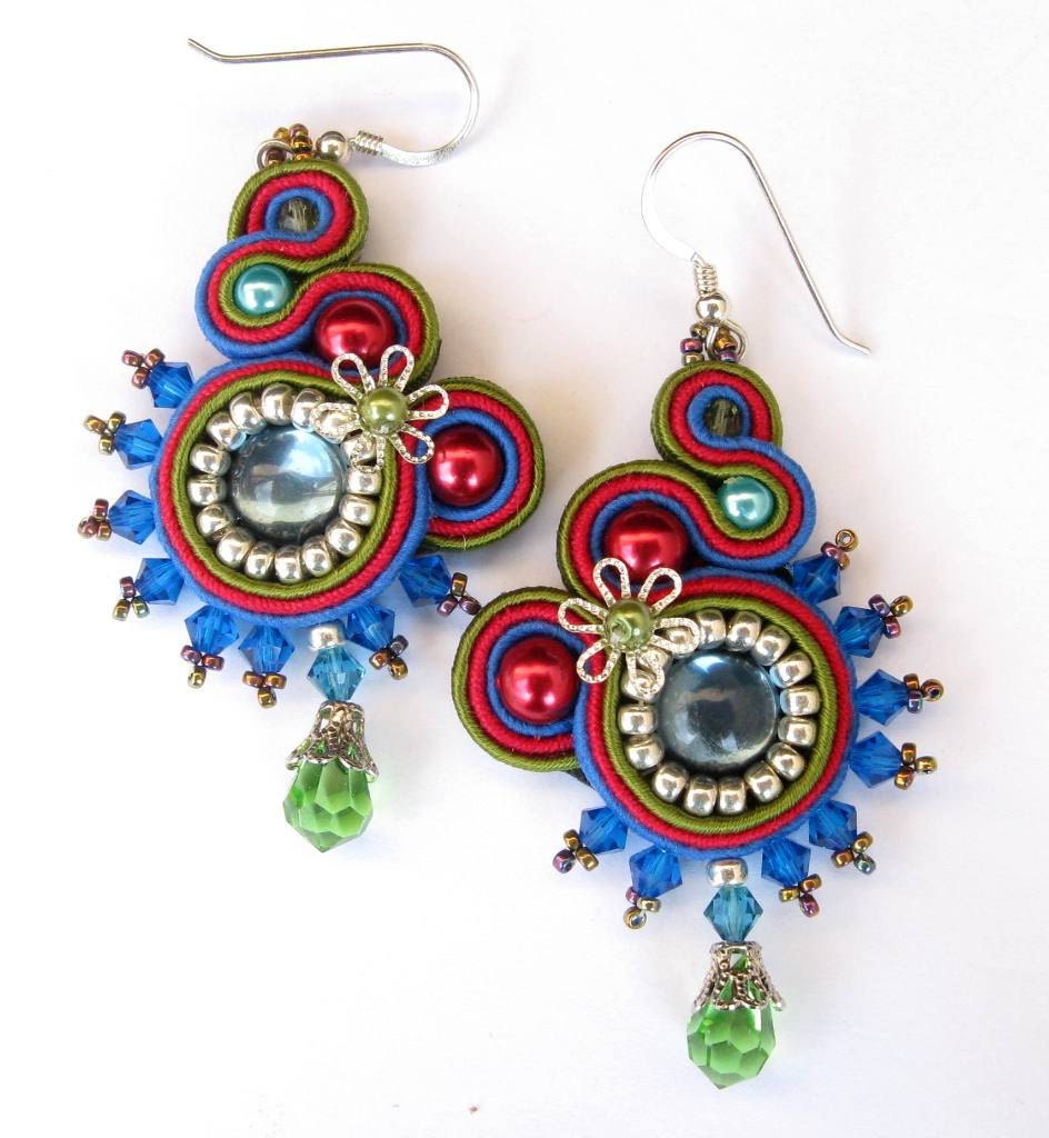 Soutache earrings in Blue, Red, Green and Silver - MiriamShimon
