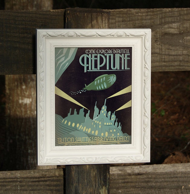Retro Sci-fi Neptune Travel Poster  - 8x10 Print